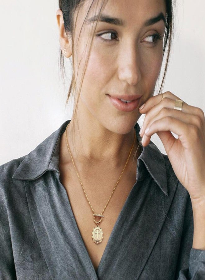 POTESSA 18K Gold Plated Cross Necklace Vintage Coin Pendant Neck Chain Handmade Jewelry for Women - Image 3